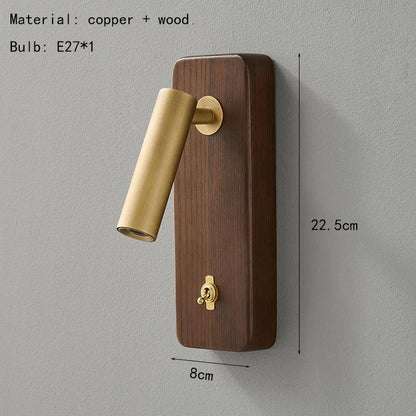 Camille Messing- und Holz-Wandleuchte E27 mit Schalter Moderne Akzentbeleuchtung