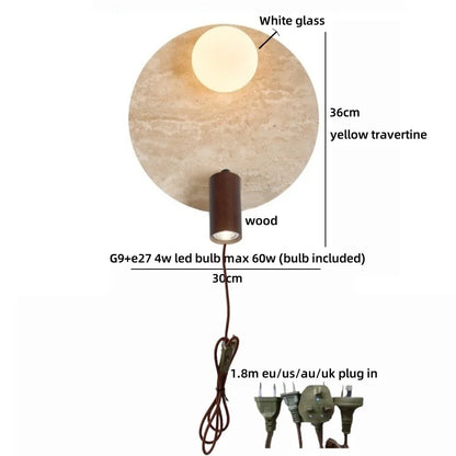 Sophie Gelb Travertin Holz LED Wandleuchte Wabi Sabi