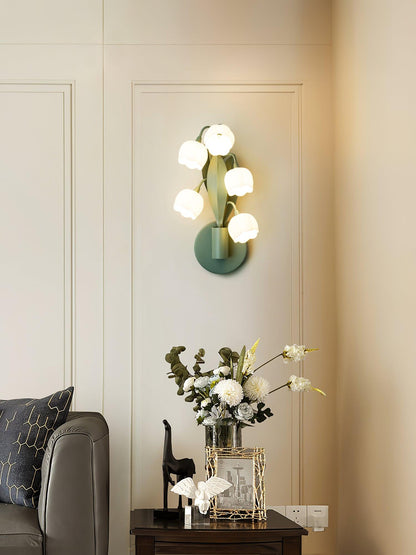Isabelle Orchid Wall Lamp with Green Leaves and Three-Color LED