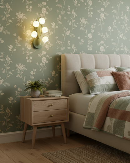 Isabelle Orchid Wall Lamp with Green Leaves and Three-Color LED