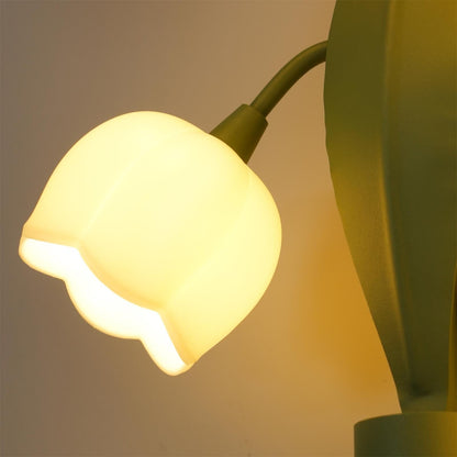 Isabelle Orchid Wall Lamp with Green Leaves and Three-Color LED