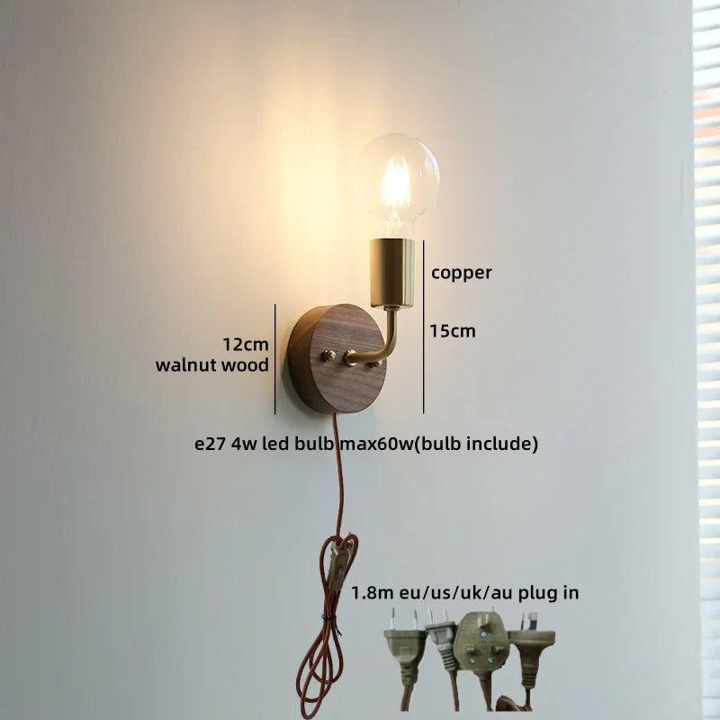 Camille Gold Copper Walnut LED Wall Lamp Japan Style