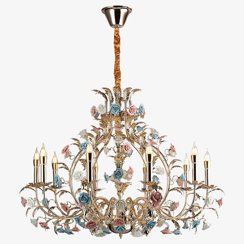 Camille Europäischer Blumen-Keramik-Rosen-LED-Kronleuchter Modern Art Deco