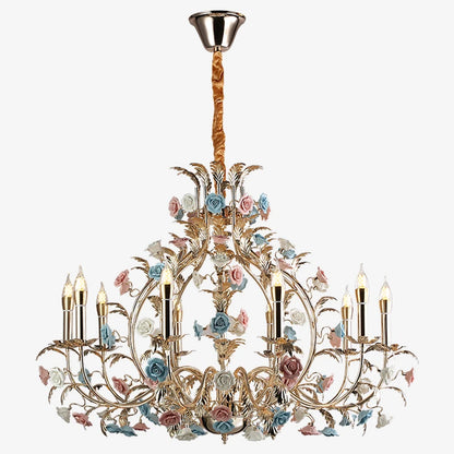 Camille Europäischer Blumen-Keramik-Rosen-LED-Kronleuchter Modern Art Deco