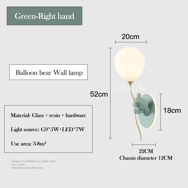 Chloé Balloon-Bär LED-Wandlampe Kinderzimmer Prinzessinnenstil