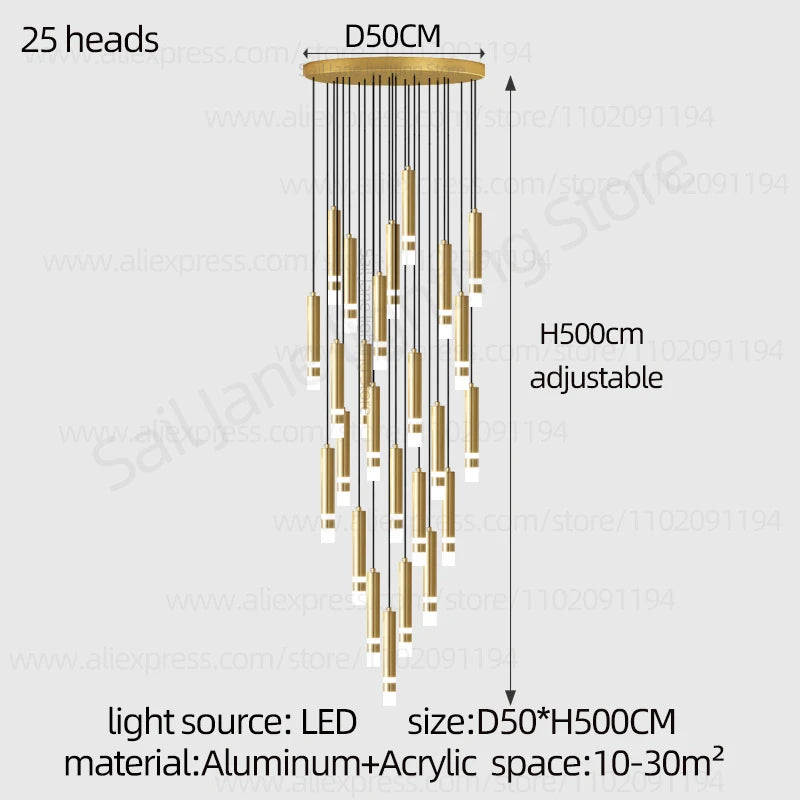 Aurélie Modern Gold LED Staircase Chandelier Light