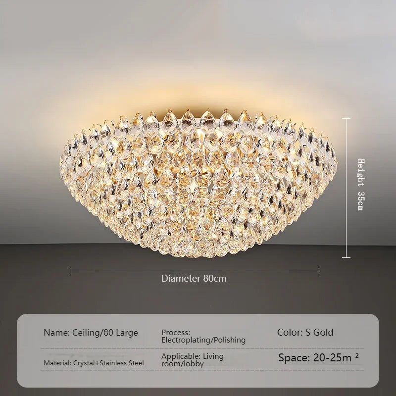 Luxury Round Golden Crystal Chandelier for Living Room & Bedroom