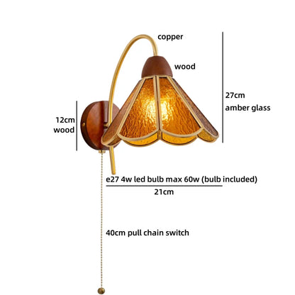 Amélie Nordic Glass Wood LED Wall Lamp Antique Brass