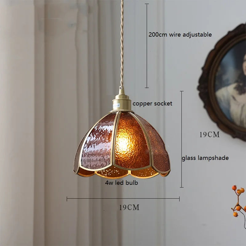 Camille Copper Glass Pendant Light Vintage Style