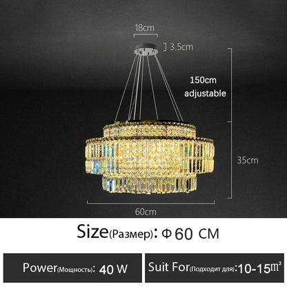 Isabelle Crystal Rectangle Pendant Light Luxury Gold Ceiling Lamp