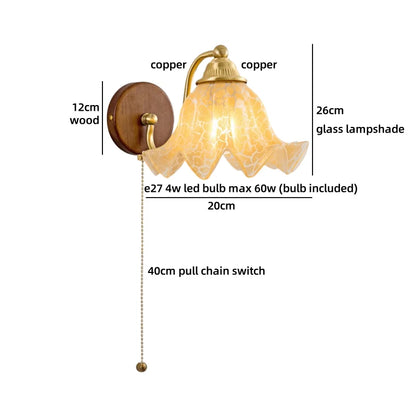 Amélie Nordic Glass Wood LED Wall Lamp Antique Brass
