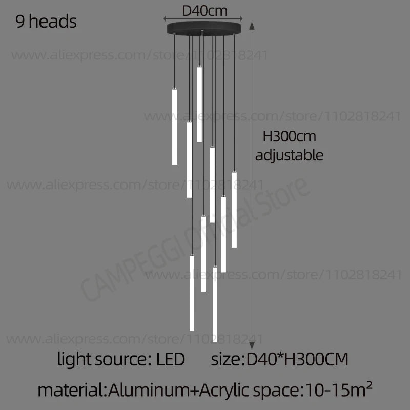 Colette Minimalist Nordic LED Staircase Chandelier
