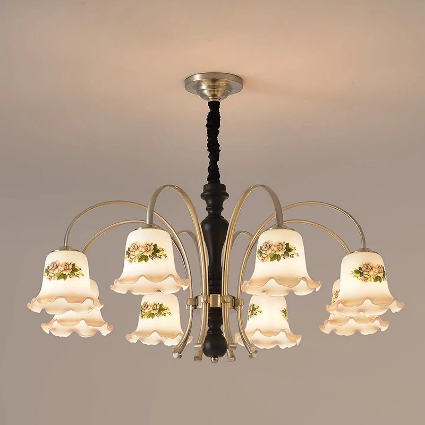 Camille Französisch Creme Holz Luxus Ketten-Pendelleuchte