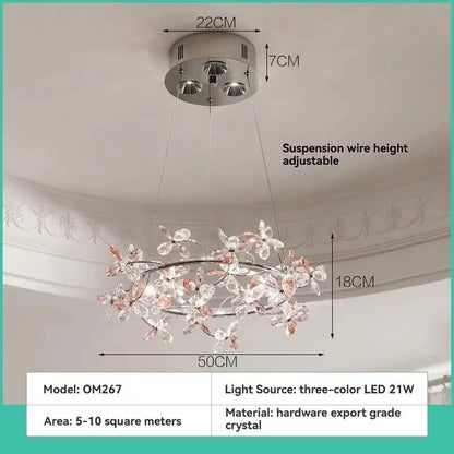 Camille French Crystal Wreath Pendant Lamp Princess Bedroom Light