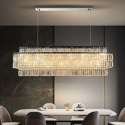 Isabelle Crystal Rectangle Pendant Light Luxury Gold Ceiling Lamp