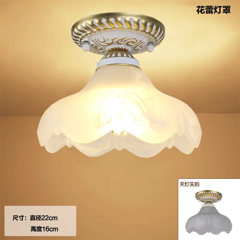 Camille Retro Glass Ceiling Light Ivory E27 Hallway Lamp