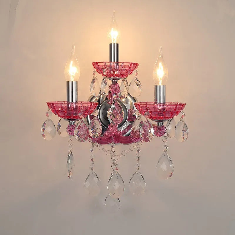 Europäische Kinderzimmer Schlafzimmer Wandlampen Prinzessin Warme Rosa Kristall Leuchte Wohnzimmer Hintergrund Wand LED-Leuchten Lampen