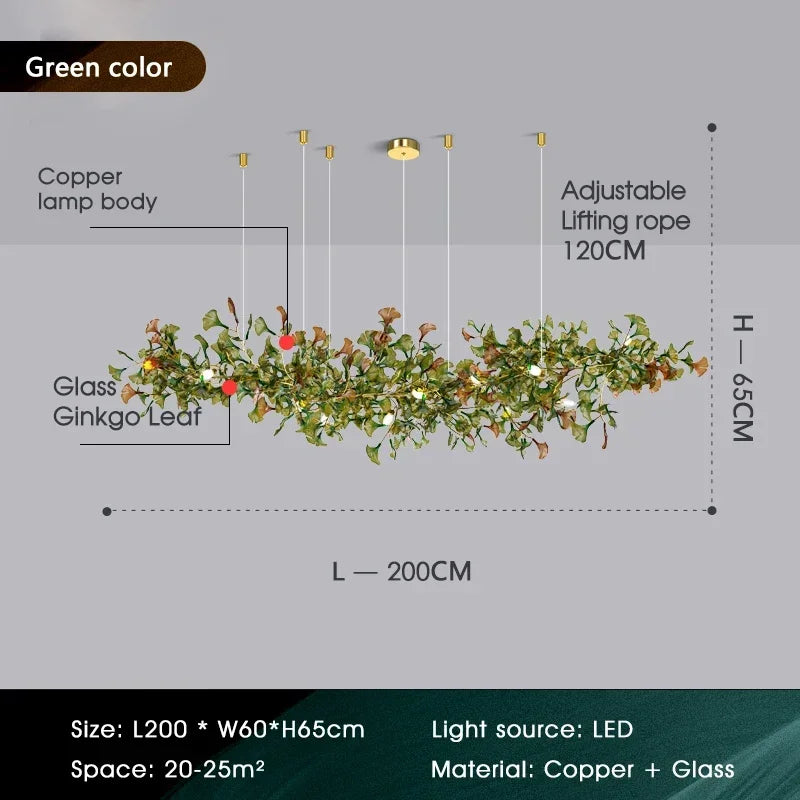 Luxuriöser Ginkgoblatt-Glas-Ast-Kronleuchter