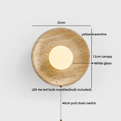 Sophie Gelb Travertin Holz LED Wandleuchte Wabi Sabi