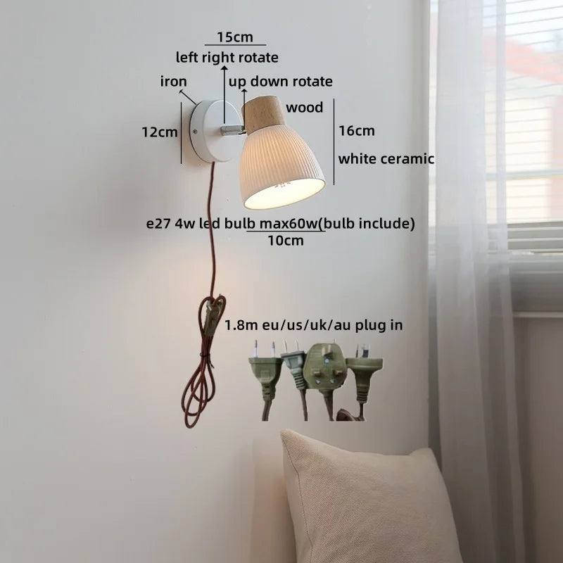 Camille White Ceramic LED Wall Lamp Switch E27 Nordic