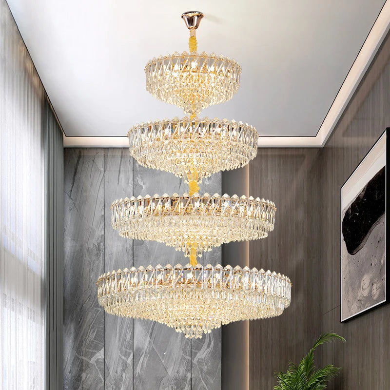 Camille französischer Luxus-Kronleuchter mit langen Kristallen, goldene LED, großartige Lobby-Leuchte