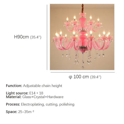 Kunst Kerze Rosa Kristall - Pendelleuchter für Schlafzimmer | Mädchenzimmer Kinderzimmer Wohnzimmer Restaurant