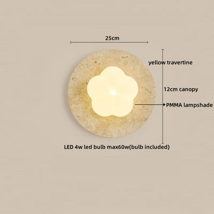 Sophie Gelb Travertin Holz LED Wandleuchte Wabi Sabi