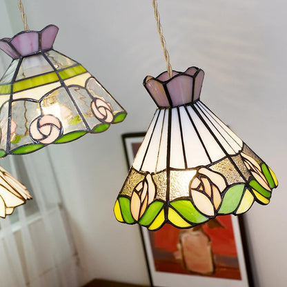 Camille Retro Buntglas-Pendelleuchte E27