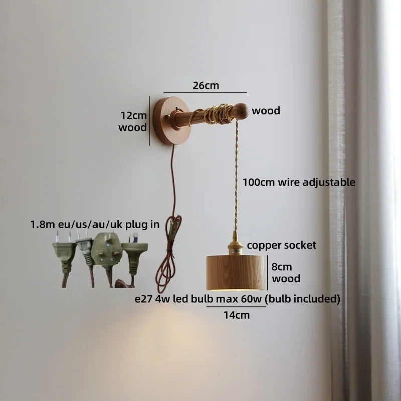 Élodie Nordische Keramik Holz LED Wandleuchte E27 Stecker