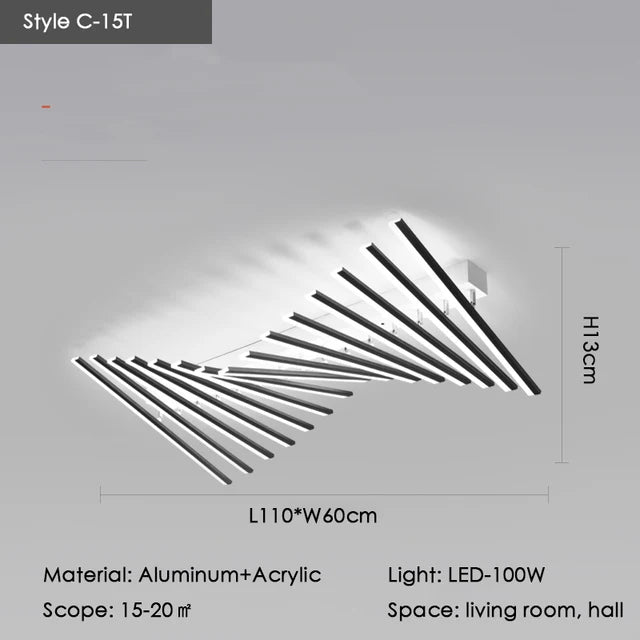 Élodie Minimalistische schwarze Linien-LED-Deckenleuchte, verstellbar
