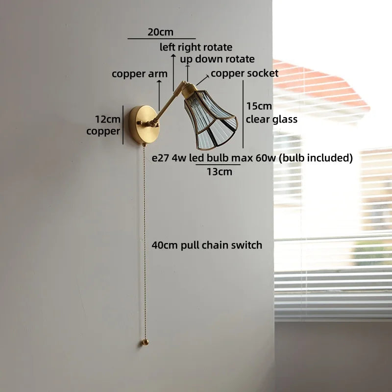 Élise Vintage Wandleuchte Messingarm aus Goldglas Kupfer mit LED