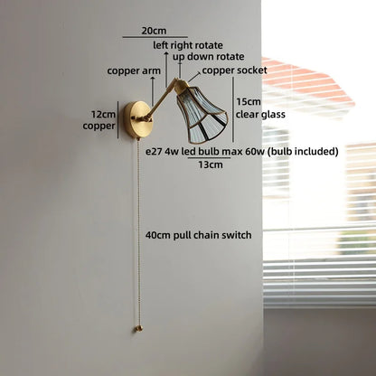 Élise Vintage Wandleuchte Messingarm aus Goldglas Kupfer mit LED