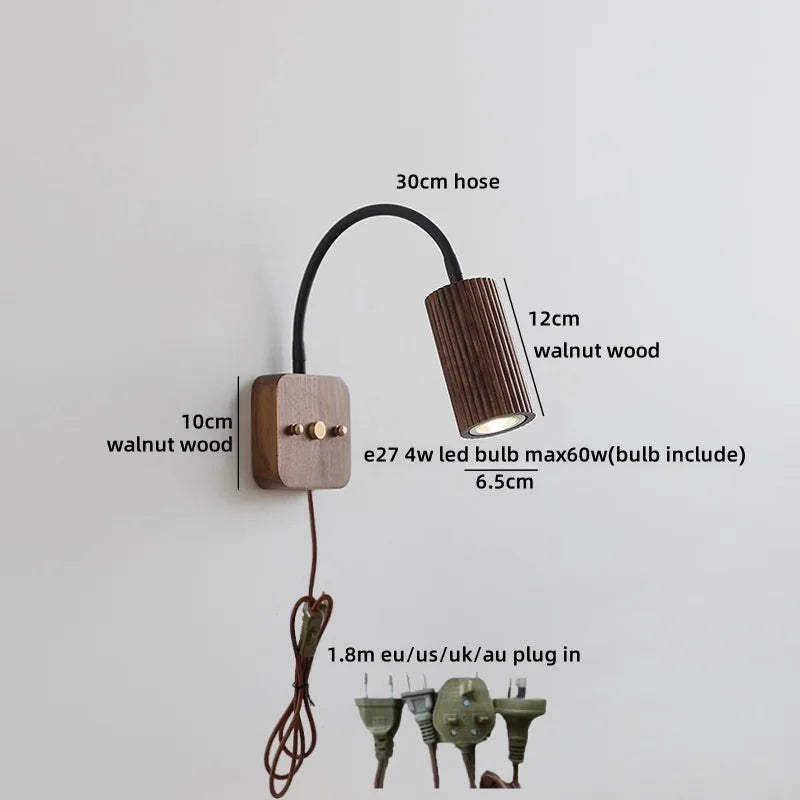 Élodie Walnut Wood LED Wall Lamp 30cm