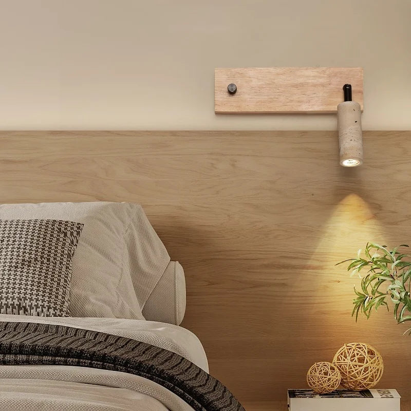 Lucie Travertine Stone Wall Lamp with Wooden Base