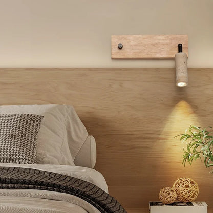 Lucie Travertine Stone Wall Lamp with Wooden Base