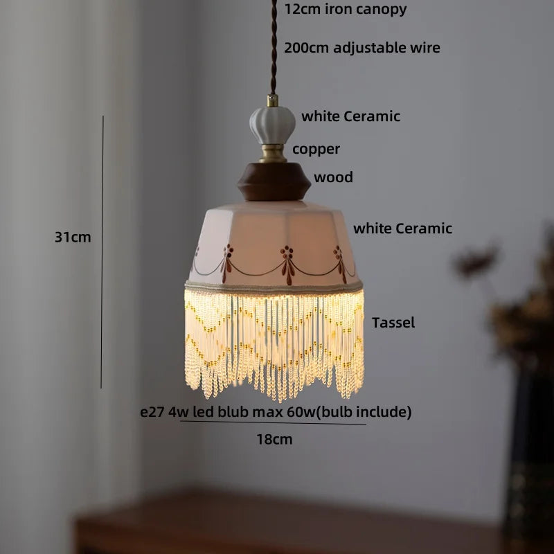 Élise Rose Blumen Keramik LED Pendelleuchte Nordisches Holz