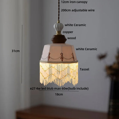 Élise Rose Blumen Keramik LED Pendelleuchte Nordisches Holz