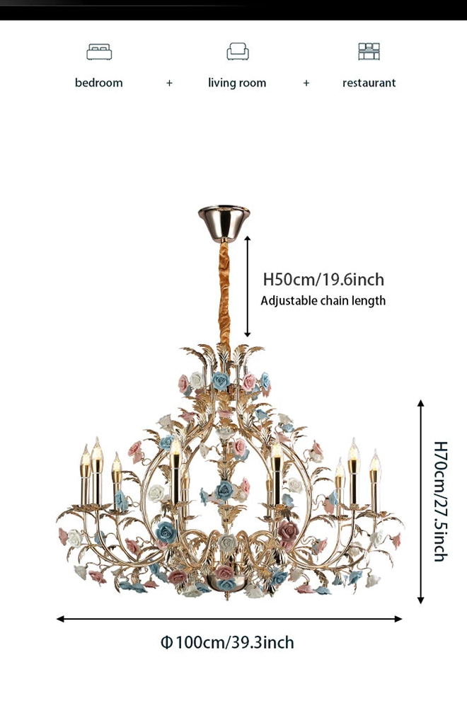 Camille Europäischer Blumen-Keramik-Rosen-LED-Kronleuchter Modern Art Deco