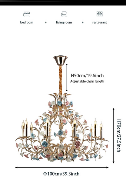 Camille Europäischer Blumen-Keramik-Rosen-LED-Kronleuchter Modern Art Deco