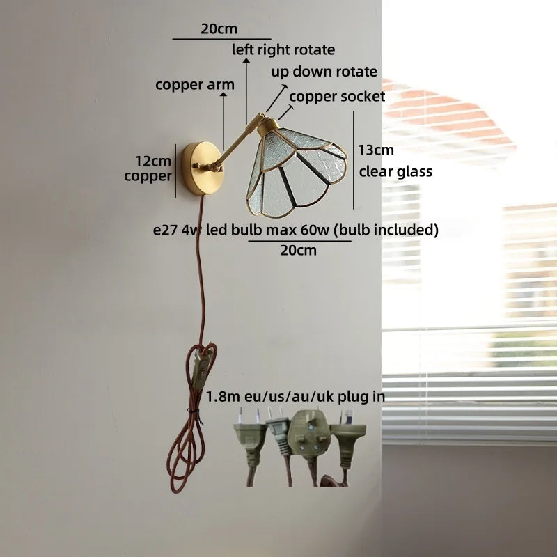 Élise Vintage Wandleuchte Messingarm aus Goldglas Kupfer mit LED