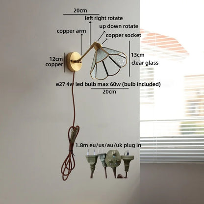 Élise Vintage Wandleuchte Messingarm aus Goldglas Kupfer mit LED