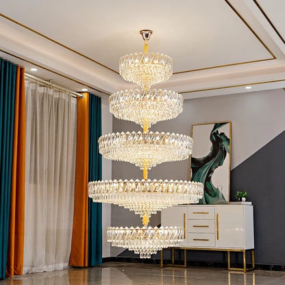 Camille französischer Luxus-Kronleuchter mit langen Kristallen, goldene LED, großartige Lobby-Leuchte