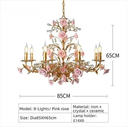 Chloé French Rose Gold Keramik-Blumen-Pendelleuchte mit 5 Leuchten