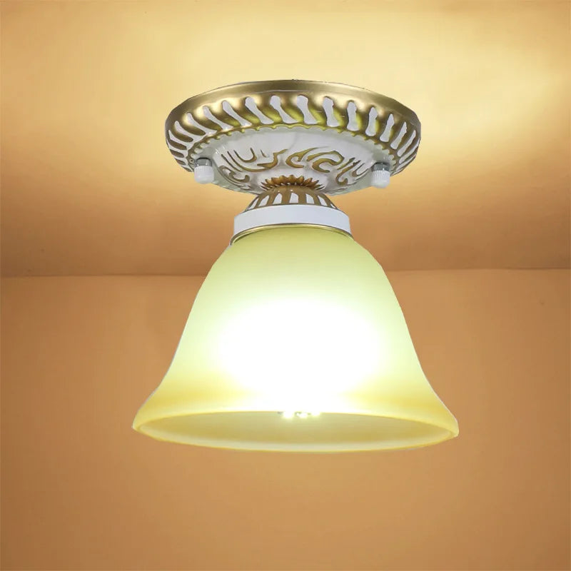 Camille Retro Glass Ceiling Light Ivory E27 Hallway Lamp