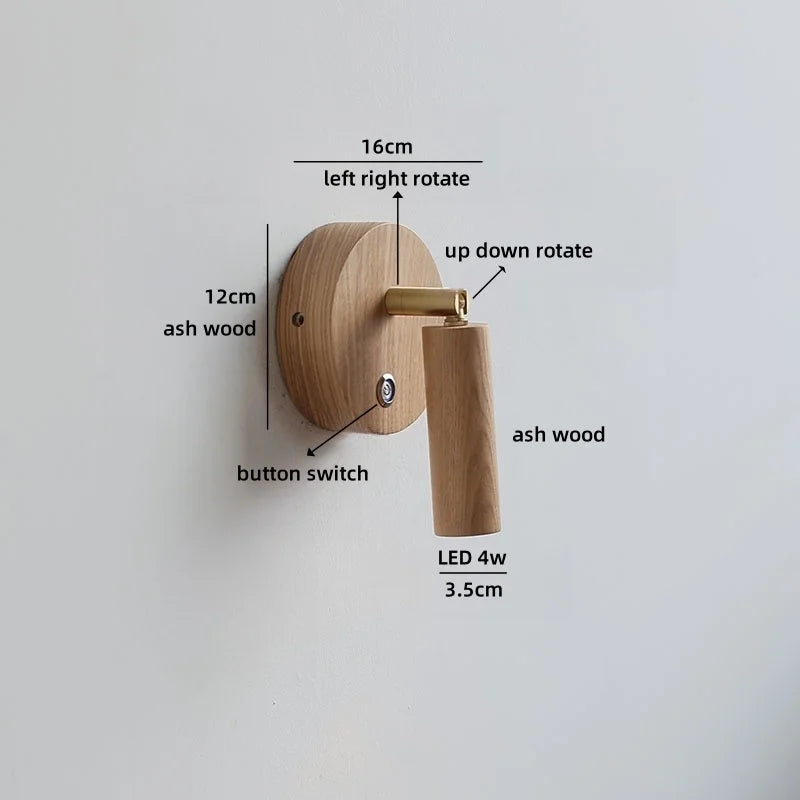 Élise Nordic Ash Wood LED Wall Lamp Pull Chain E27