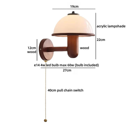 Élodie Fabric Shade Wall Lamp with Wooden Base Switch