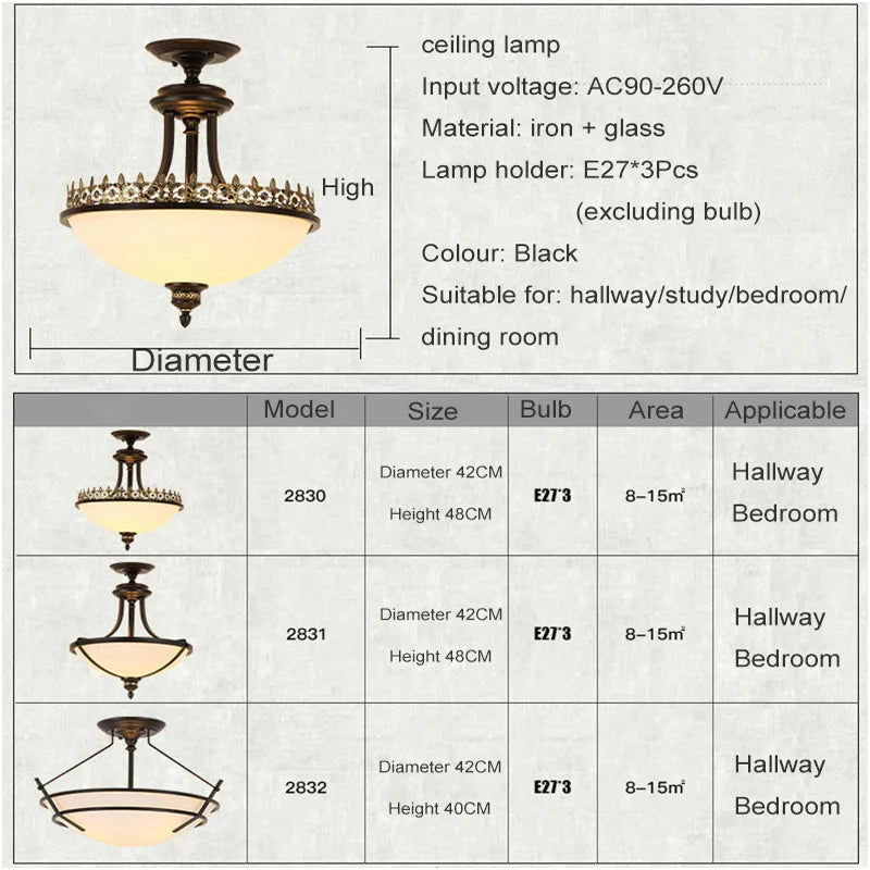 Aurélie Vintage Glass Ceiling Chandelier Black E27 Light