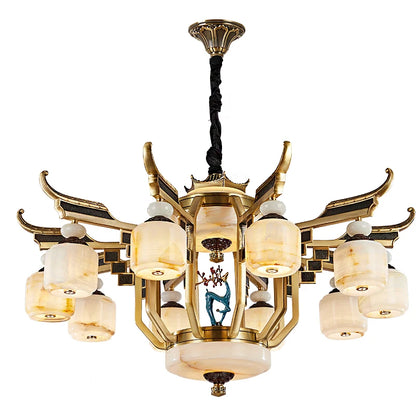 Kupfer-Kronleuchter mit Marmor, über 20 Lichter, Fernbedienung