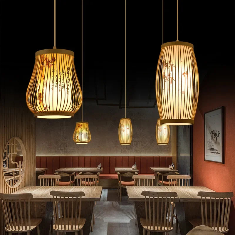 Élise Bamboo Zen Pendant Lantern E27 Chinese Style Woven Light