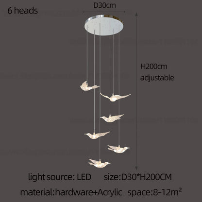 Delphine Swallow Bird LED Staircase Pendant Chandelier